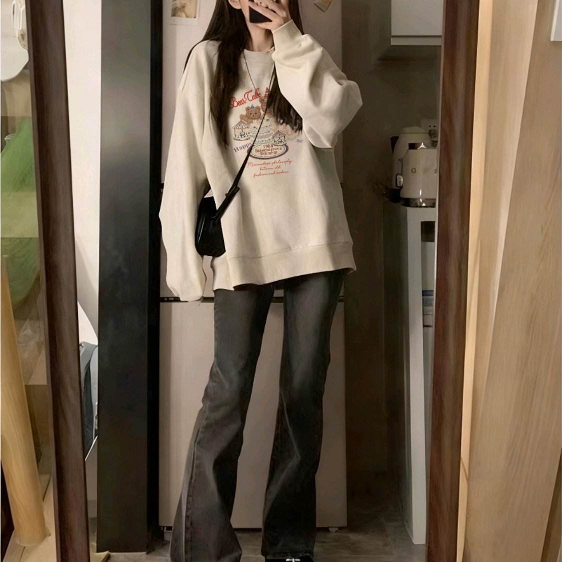 甜美可爱趣味印花百搭卫衣女冬季加绒圆领长袖宽松减龄学生上衣潮 - 图2