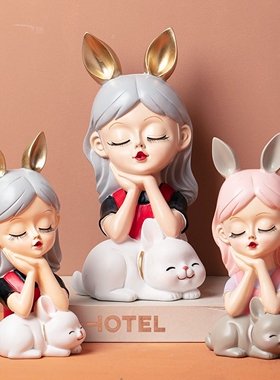 卡通猫猫女孩少女心装饰摆件