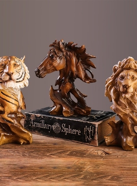 创意老虎马头狮子客厅装饰摆件