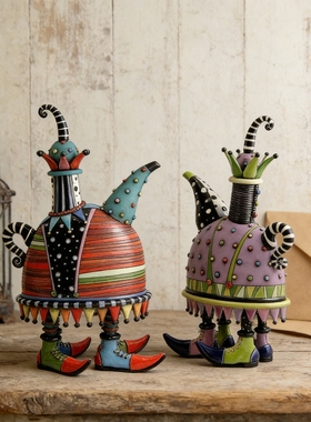 欧式色彩斑斓茶壶创意奇趣摆件