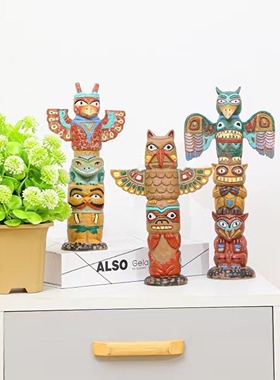 美式印第安风图腾柱子装饰品摆件