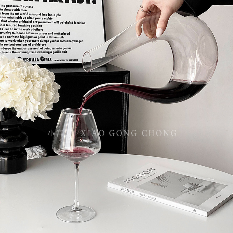 欧式水晶玻璃带把醒酒器高级感家用轻奢天鹅U型醒酒器红酒分酒器,淘宝优惠券,粉丝福利购,淘宝优惠卷