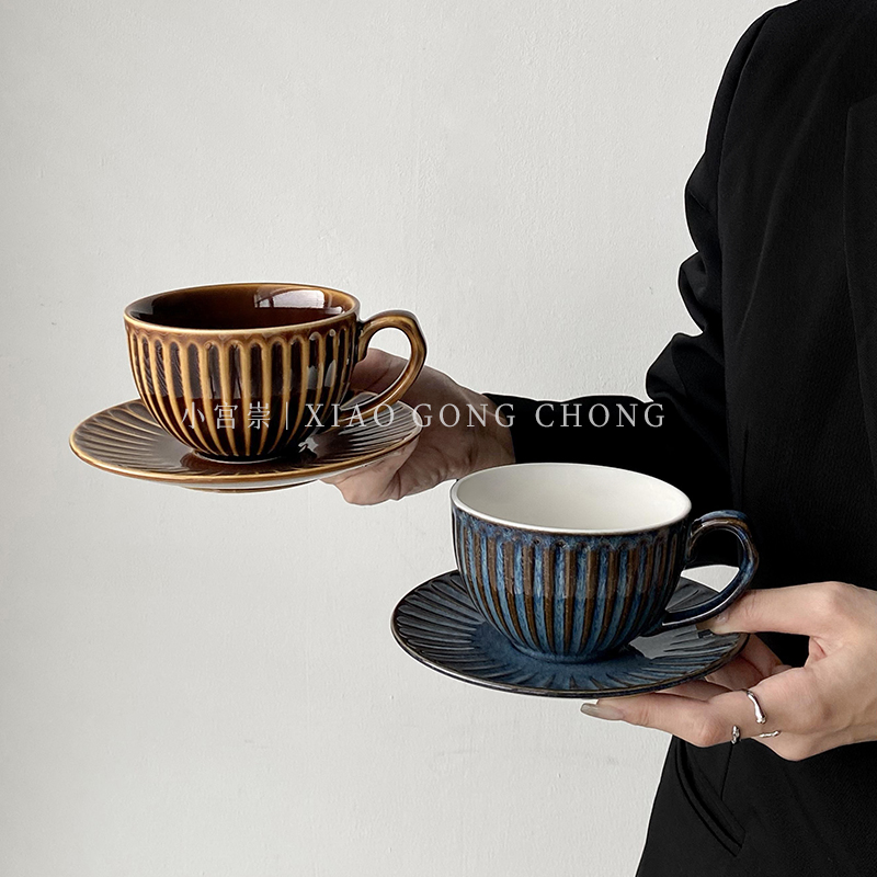 欧式复古咖啡杯碟套装家用下午茶陶瓷杯马克杯高颜值带把拉花杯子