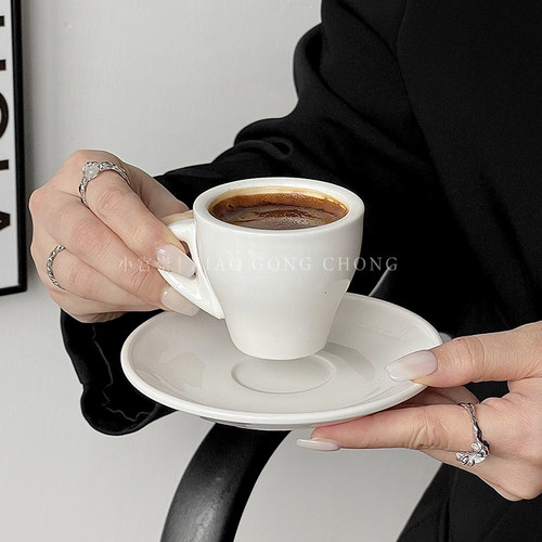 白色意式浓缩杯espresso小杯简约欧式咖啡杯子陶瓷杯杯碟套装80ml - 图1