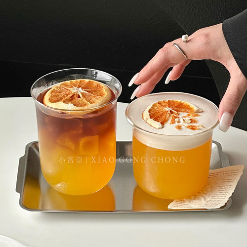 简约扩口轻薄玻璃杯拿铁美式咖啡杯自制创意饮品杯奶茶果汁果茶杯 - 图0