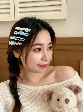 韩系简约爱心纽扣格纹发夹心百搭侧边刘海夹可爱ins学生发卡