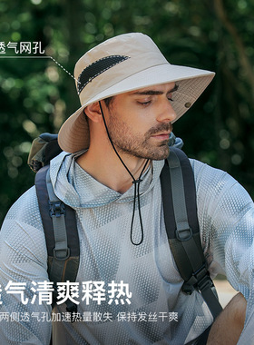 渔夫帽男士夏季防晒帽大帽檐遮阳钓鱼帽子户外徒步登山帽女UPF50+