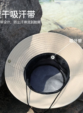 夏季帽子男户外登山徒步旅游防晒遮阳大帽檐西部牛仔渔夫太阳帽女