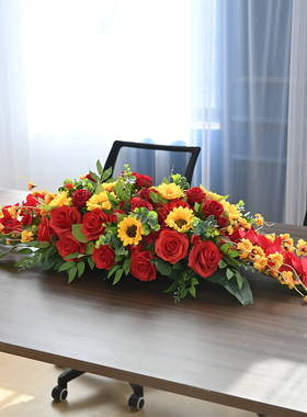 会议桌摆花橙黄仿真向日葵桌花