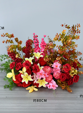 红色仿真花婚礼迎宾布置花艺
