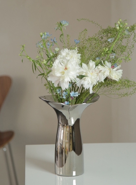 Edelweiss 北欧轻奢电镀银色花瓣鱼尾陶瓷小花瓶摆件家居餐桌装饰