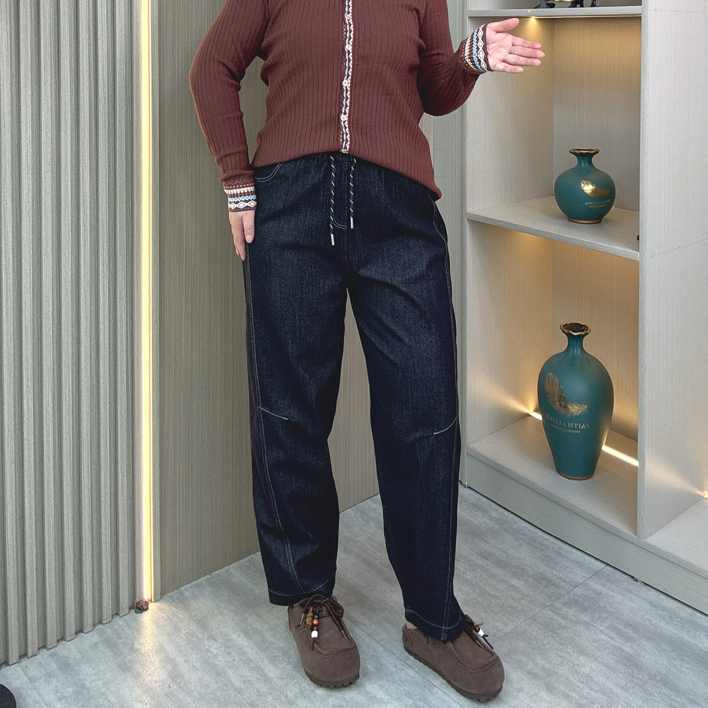 弯刀阔腿牛仔裤女2025秋季新款大码胖mm梨型身材遮肉显瘦哈伦裤子 - 图1