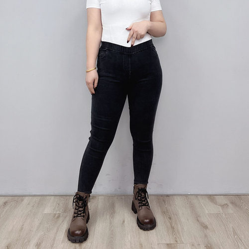 2026秋装大码胖mm松紧高腰显瘦弹力黑色小脚铅笔裤子仿牛仔魔术裤 - 图1