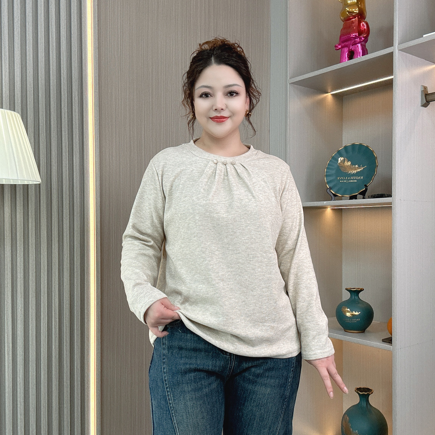 胖mm设计感时尚洋气大码女装秋冬长袖加绒打底衫减龄遮肚显瘦上衣,淘宝优惠券,粉丝福利购,淘宝优惠卷