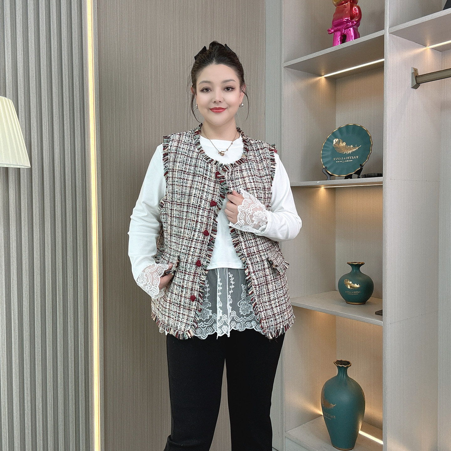 大码女装胖mm2026春季新款复古小香风流苏毛边粗花呢宽松圆领马甲,淘宝优惠券,粉丝福利购,淘宝优惠卷