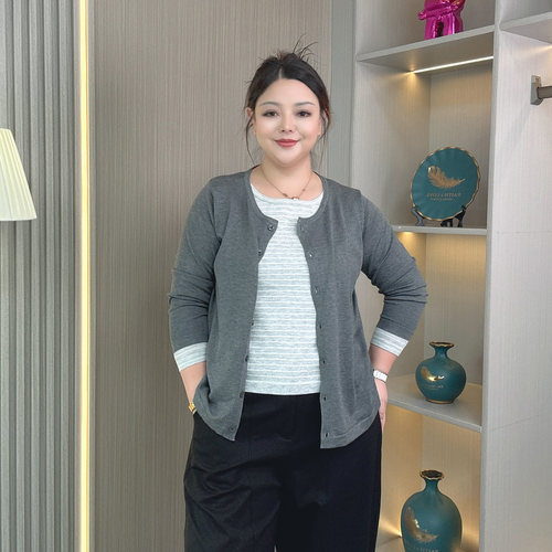 早秋别致假两件针织开衫女大码小众设计通勤百搭宽松上衣秋冬新款 - 图2