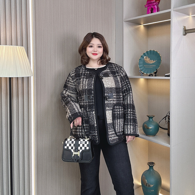 秋冬小香风加绒毛呢外套女2025新款大码女装胖mm宽松显瘦休闲上衣,淘宝优惠券,粉丝福利购,淘宝优惠卷