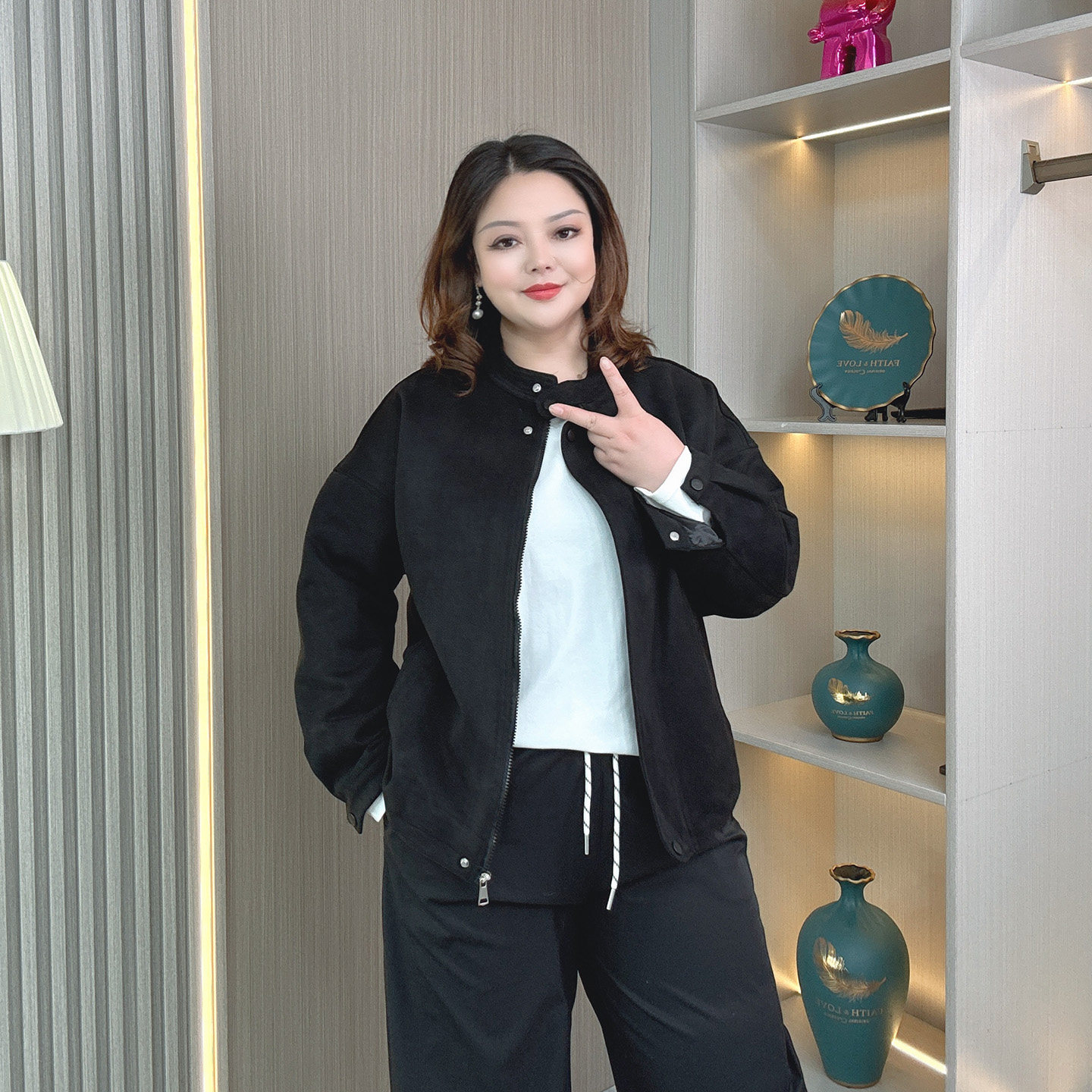 大码女装胖mm麑皮绒短外套女士秋季新款美式复古宽松时尚夹克上衣,淘宝优惠券,粉丝福利购,淘宝优惠卷