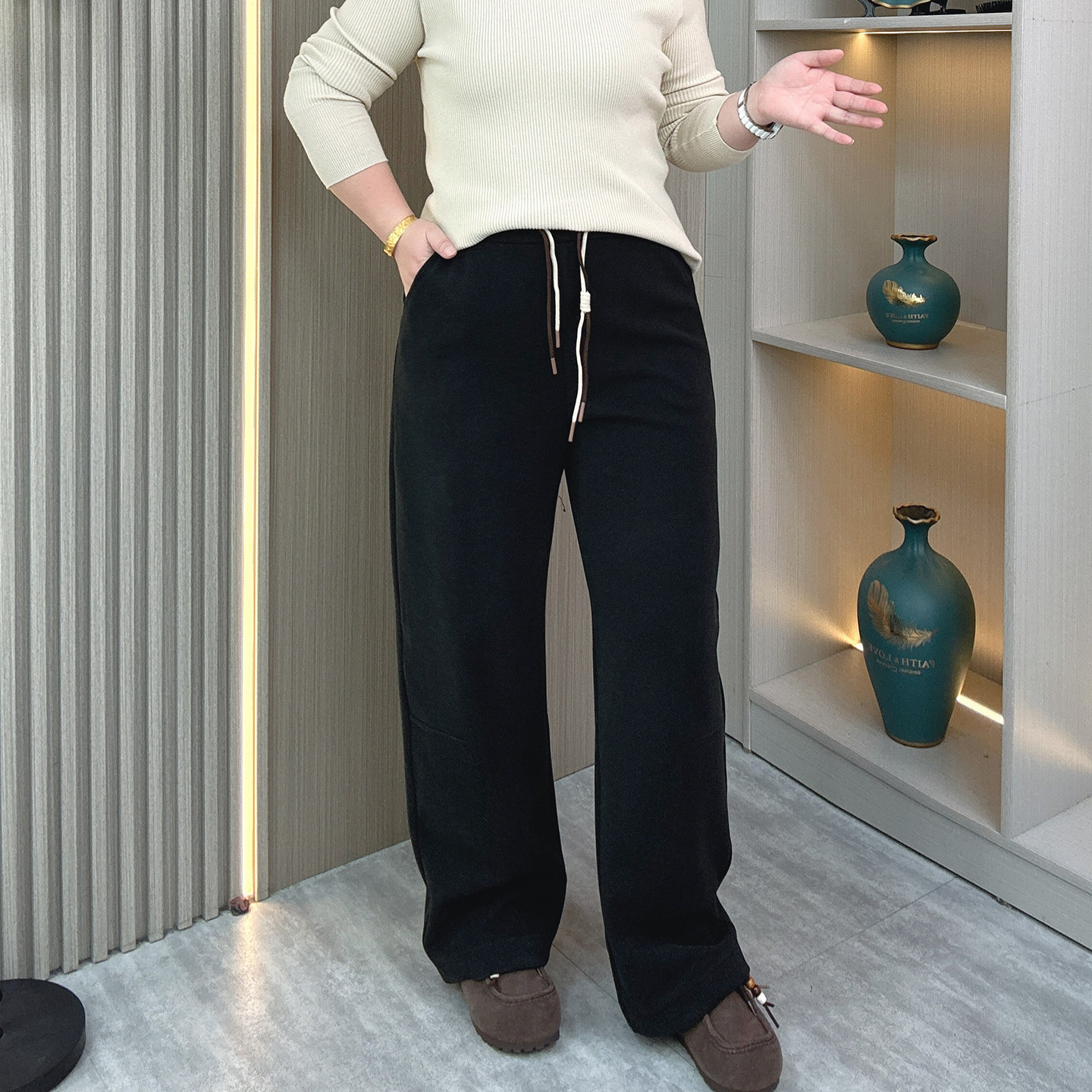 加绒直筒裤女秋冬新款大码胖mm松紧高腰宽松显瘦休闲百搭香蕉卫裤,淘宝优惠券,粉丝福利购,淘宝优惠卷