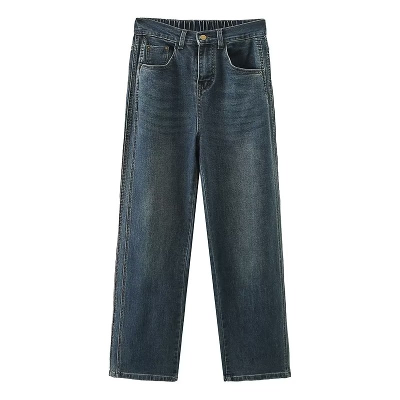 胖mm显瘦直筒牛仔裤女春秋装新款大码宽松休闲窄版高腰拖地长裤子 - 图3