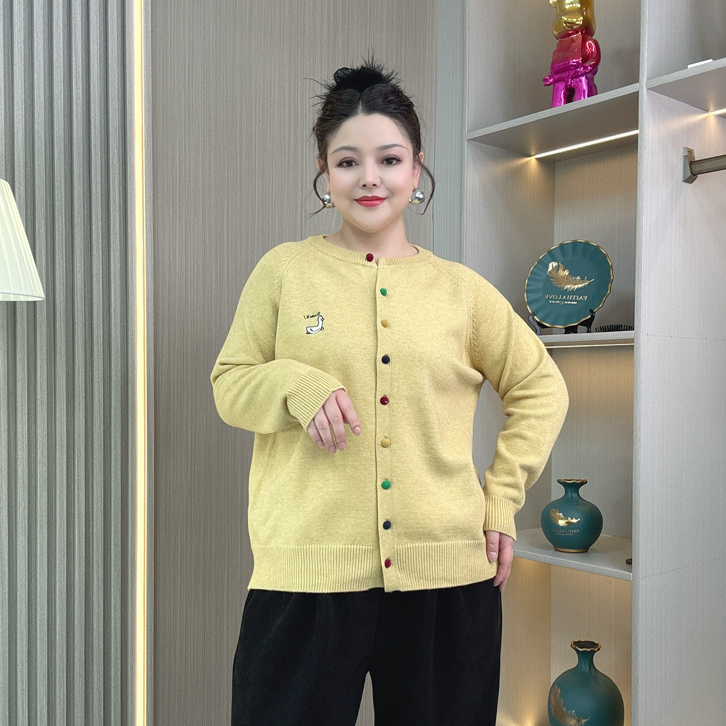 大码女装胖mm秋冬新款韩系刺绣高级慵懒宽松显瘦针织开衫毛衣外套,淘宝优惠券,粉丝福利购,淘宝优惠卷