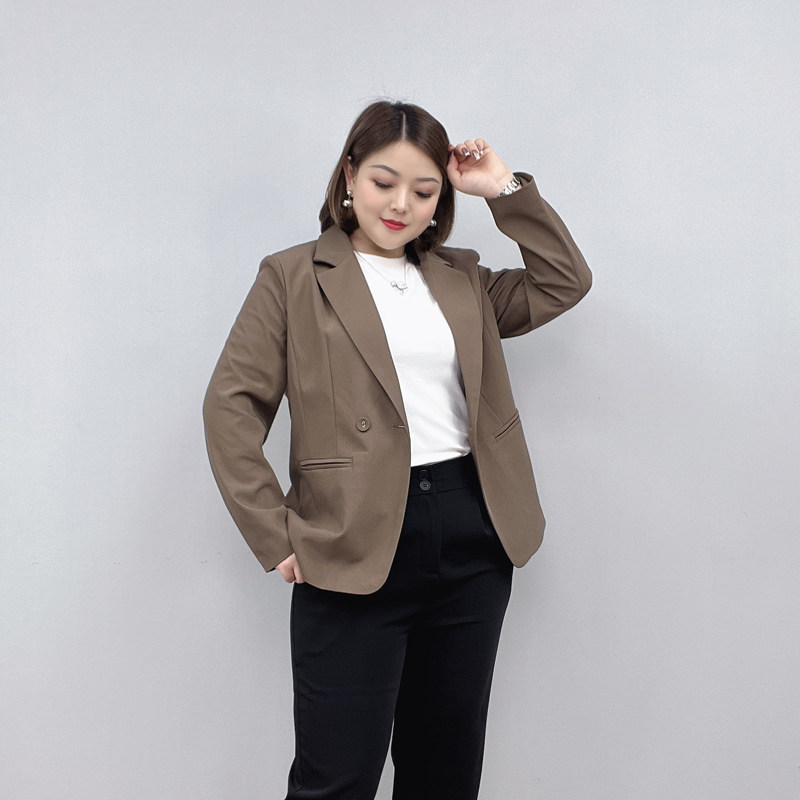 高级感春秋季休闲西服上衣大码女装200斤胖MM显瘦黑色西装女外套,淘宝优惠券,粉丝福利购,淘宝优惠卷