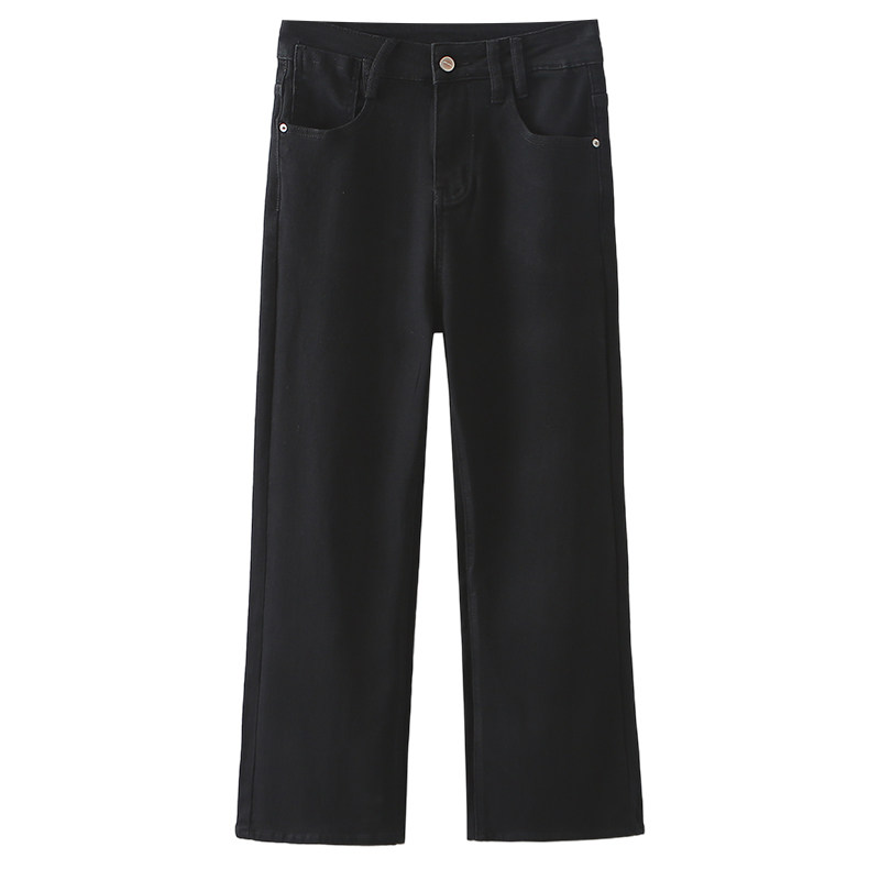 黑色九分牛仔裤女士春季大码新款高腰弹力胖mm小个子显瘦微喇裤子,淘宝优惠券,粉丝福利购,淘宝优惠卷