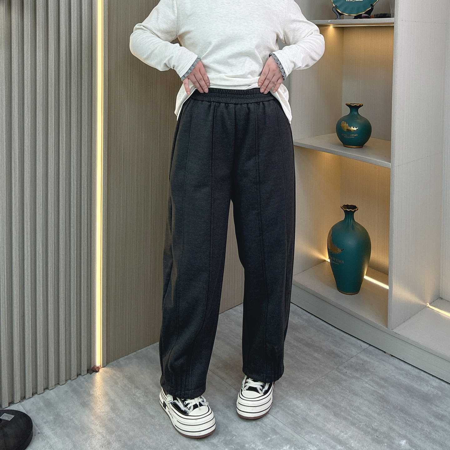 毛呢高腰加绒九分休闲裤女冬季大码胖mm宽松显瘦小个子百搭阔腿裤,淘宝优惠券,粉丝福利购,淘宝优惠卷