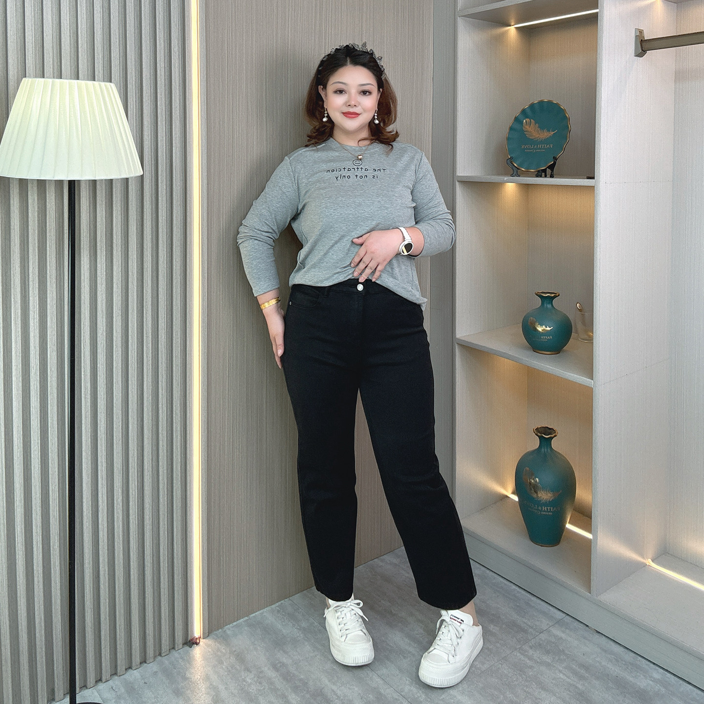 大码黑色窄版直筒牛仔裤女秋季新款胖mm弹力显瘦梨型身材九分裤子,淘宝优惠券,粉丝福利购,淘宝优惠卷