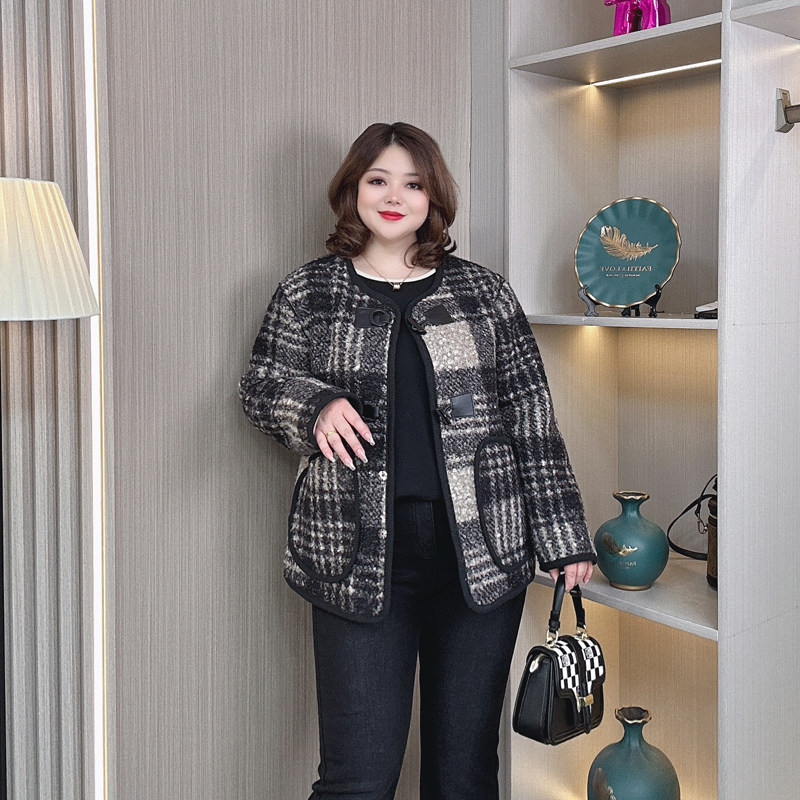 秋冬小香风加绒毛呢外套女2025新款大码女装胖mm宽松显瘦休闲上衣,淘宝优惠券,粉丝福利购,淘宝优惠卷