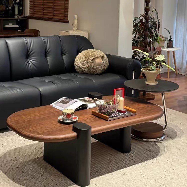 新款简约设计师中古风茶几小户型现代民宿椭圆实木茶桌客厅家用,淘宝优惠券,粉丝福利购,淘宝优惠卷