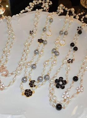 双层叠戴山茶花项链女长款