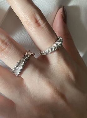 925纯银个性褶皱时尚可调节指环