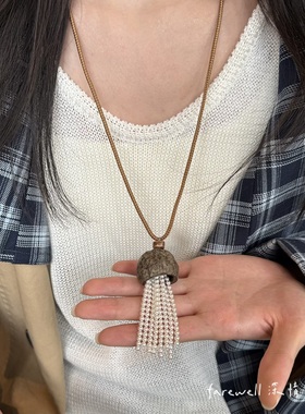 文艺小众珍珠流苏长款毛衣链女