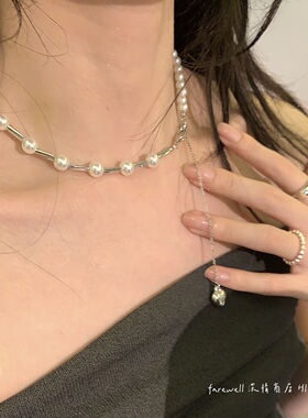 无注册商标纯欲甜辣少女珍珠项链