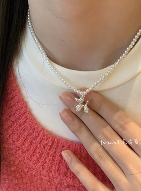 轻奢小众小狗吊坠珍珠锁骨链