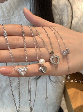 多款式爱心珍珠蝴蝶结项链 轻奢小众设计锁骨链 甜酷风百搭项链