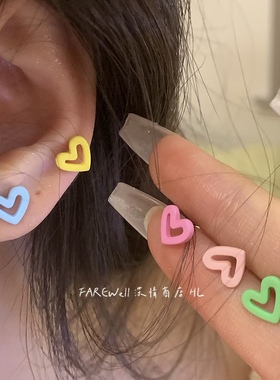 6支套装~多巴胺小众ins甜美夏天爱心元素彩色耳环耳钉百搭耳饰女