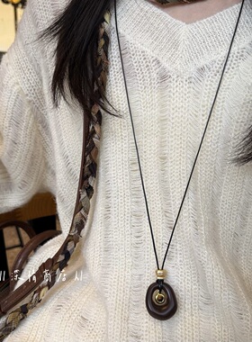 美拉德复古文艺慵懒长款毛衣链女