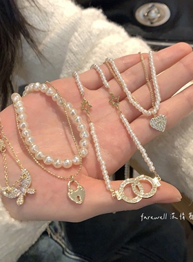 温柔仙女风珍珠拼接锁骨链百搭