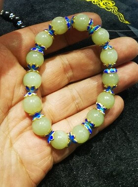 和田玉黄口料10毫米手链加景泰蓝配件 全手工作品 视频看货
