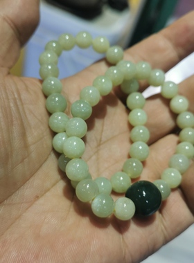 和田玉若羌黄口料山料手串8毫米珠 上手出油女款手链随机发货