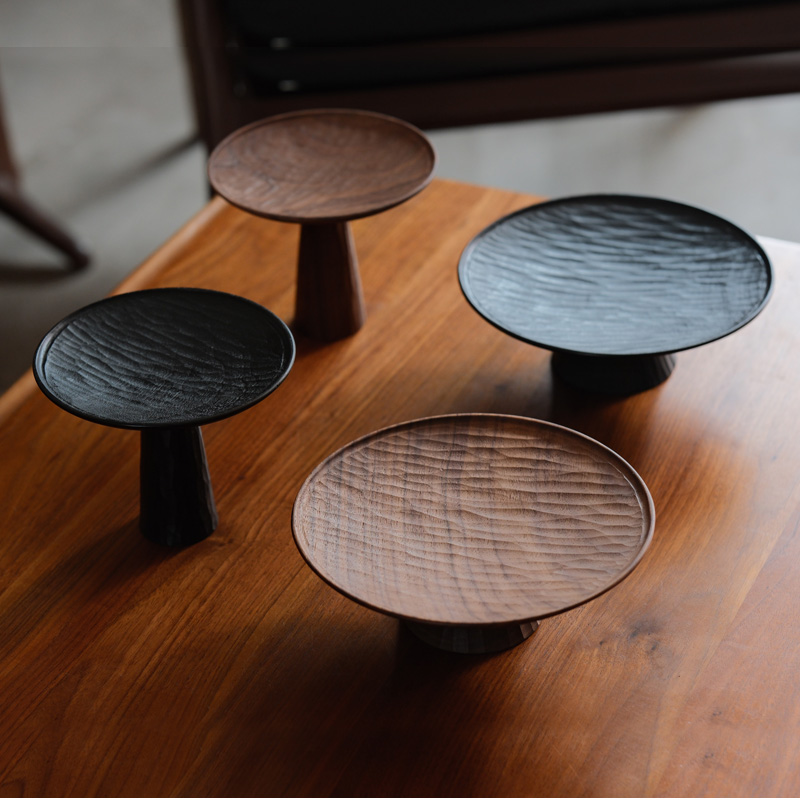 雨木|高脚盘日式手工实木大漆纯手工雕刻高足托盘家用糕点餐盘子 - 图0