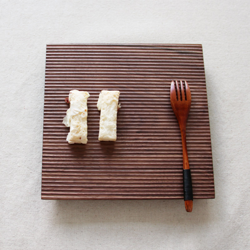雨木｜日式 樱桃木长方形条纹托盘 整木茶盘点心餐盘实木手工托盘 - 图1