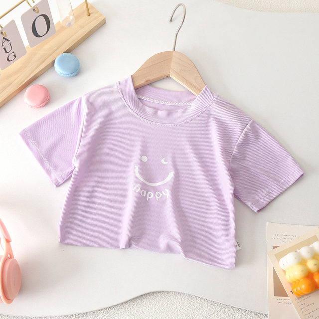 Children's round neck ice silk short-sleeved baby candy color T-shirt