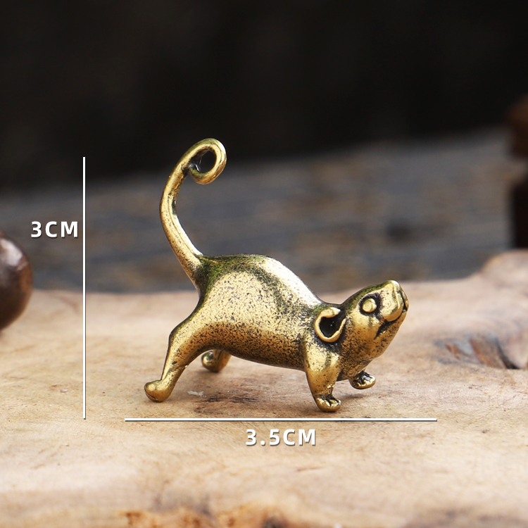 铜器小玩纯铜实心长尾巴小老鼠钥匙扣挂件鼠年本命年小铜老鼠挂件 - 图0