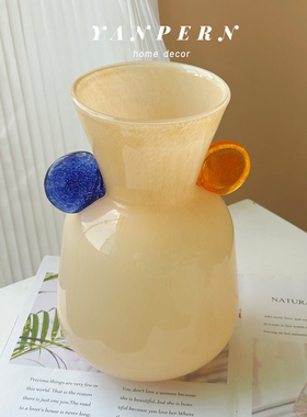 中古手工双耳可爱琉璃花瓶