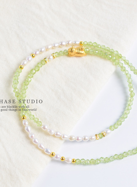 天然橄榄石珍珠项链女小众设计感