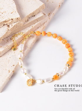 [追逐CHASE]原创手作天然珍珠+蜜蜡手链女小众设计感高级轻奢手串
