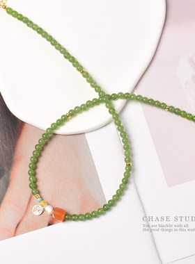 追逐CHASE手作天然河田碧玉小圆珠多宝链原创设计精致女生锁骨链